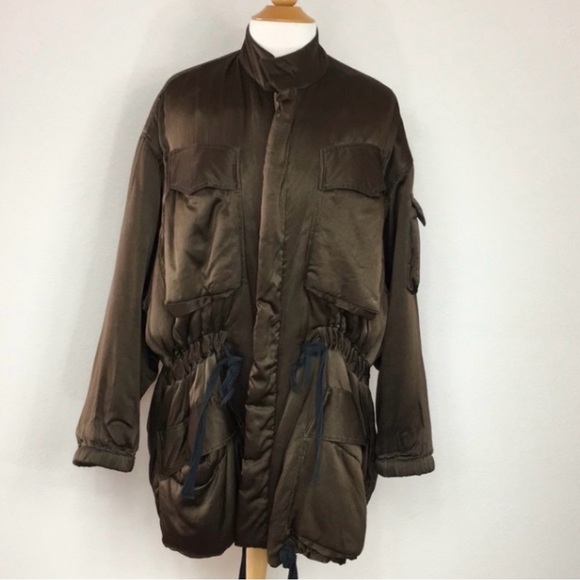 Vintage Todd Company Bronze Metallic 100% Silk Oversize Utility Jacket Size M - Picture 1 of 15